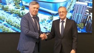 Ancelotti y Florentino, en su presentación.