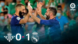 Carvajal y Benzema celebran el 0-1 en el Betis-Real Madrid.