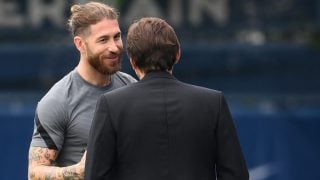 Sergio Ramos, en un entrenamiento. (AFP)