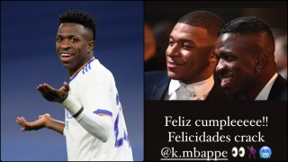 Vinicius felicita el cumpleaños a Mbappé.