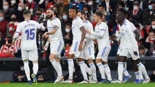 Los jugadores del Real Madrid celebran un gol (AFP).