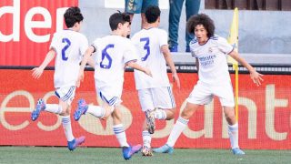 Los jugadores del Infantil b del Real Madrid celebran un gol en La Liga Promises. (realmadrid.com)
