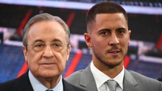 Hazard y Florentino Pérez. (AFP)