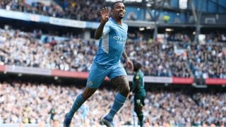 Gabriel Jesús celebra su póker de goles con el Manchester City. (Getty)