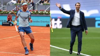 Rafael Nadal, en el Mutua Madrid Open y en el Bernabéu. (Europa Press)