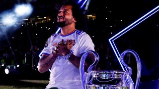 Marcelo, emocionado durante la celebración de la Decimocuarta. (realmadrid.com)