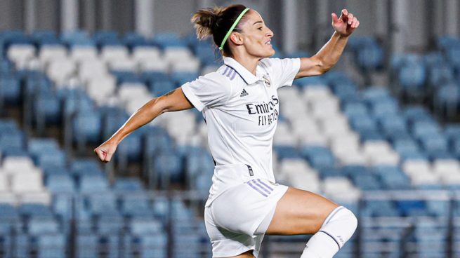 Esther, celebrando un gol en el Real Madrid femenino
