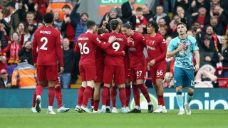 Los jugadores del Liverpool celebran un gol en Anfield (Getty)
