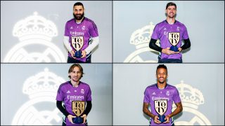 Benzema, Modric, Militao y Courtois posan con los TOTY (Real Madrid)