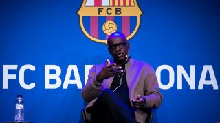 Liliam Thuram, en la presentación en Barcelona. (FCB)