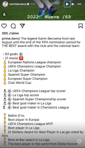 Benzema presume de éxitos tras el The Best