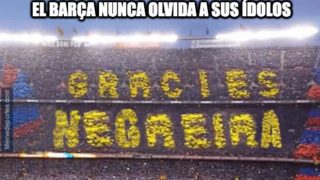 Letrero falso de Negreira en el Camp Nou
