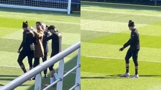 Kylian Mbappé y Nasser Al-Khelaifi durante el entrenamiento del PSG.