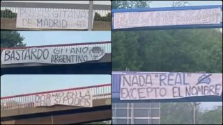 Las pancartas con las que se encontró el Real Madrid a su llegada a Belgrado.