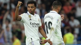 Rodrygo celebra un gol con el Real Madrid. (EFE)