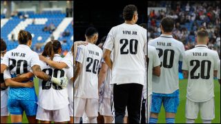 Los jugadores del Real Madrid de fútbol masculino y femenino y de baloncesto lucieron camisetas de Vinicius.