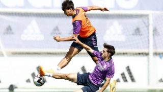 Gonzalo y Manuel Ángel entrenando con el primer equipo (Realmadrid.com)