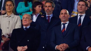 Florentino Pérez, con Luis Rubiales, en la final de la Copa de la Reina. (EFE)