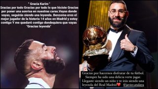 Mensajes de despedida a Karim Benzema compartidos por su entorno.