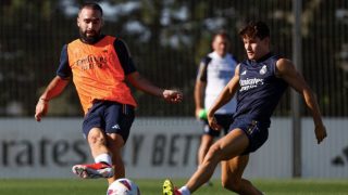 Carvajal y Fran García en el entrenamiento. (Real Madrid)