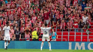Bellingham celebra su primer gol oficial en el Real Madrid. (EFE)