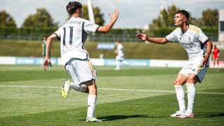 César Palacios celebra un gol ante el Unión Berlín. (Realmadrid.com)