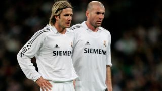Beckham junto a Zidane durante su etapa en el Real Madrid (Getty)