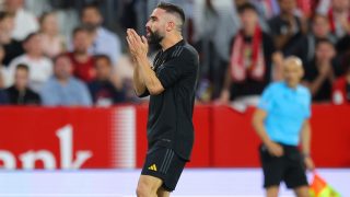 Dani Carvajal celebra su gol contra el Sevilla. (Getty)