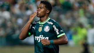 Endrick celebra un gol con el Palmeiras. (Getty)