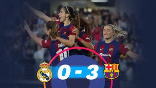 Las jugadoras del Barcelona celebran el gol de Aitana.