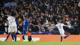 Benzema celebra un gol contra el Chelsea en 2022 (Getty)