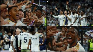 Los jugadores del Real Madrid celebran la victoria contra el Barcelona.