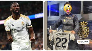 Rüdiger regaló su camiseta a un policía al finalizar el partido. (Getty y redes sociales)