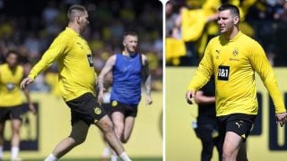 Süle luce sobrepeso en un entrenamiento del Borussia Dortmund. (Redes sociales)