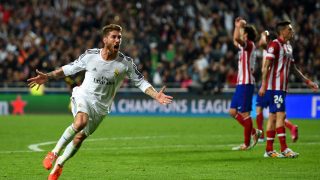 Ramos celebra su mítico gol en Lisboa. (Getty)