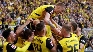 Los jugadores del Dortmund celebran un gol esta temporada. (Getty)