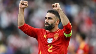 Carvajal celebra un gol con España. (Getty)