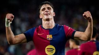 Pau Víctor celebra uno de sus dos goles en el Clásico Real Madrid-Barcelona. (Getty)