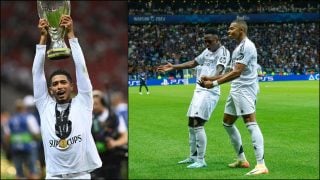 Jude Bellingham, Kylian Mbappé y Vinicius Junior. (EFE)