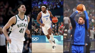 Nikola Mirotic, Guerschon Yabusele y Luka Doncic. (Getty)