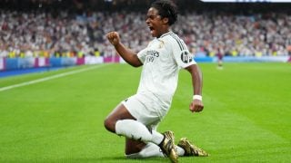 Endrick celebra su primer gol con el Real Madrid. (Getty)