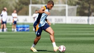 Kylian Mbappé en el entrenamiento de este miércoles en la ciudad deportiva del Real Madrid. (realmadrid.com)