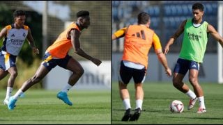 Aurélien Tchouaméni y Jude Bellingham, durante el entrenamiento. (Real Madrid)