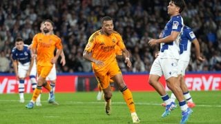 Mbappé marcó el segundo gol del Real Madrid en Anoeta. (Getty)