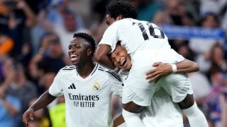 Vinicius, Mbappé y Endrick celebran un gol. (Getty)