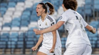 Sandie Toletti celebra uno de sus dos goles ante el Sporting. (Real Madrid)