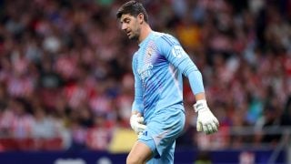 Courtois, durante el derbi. (Getty)