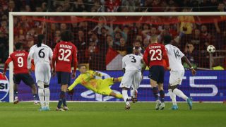 Jonathan David marca el 1-0 en el Lille-Real Madrid. (EFE)