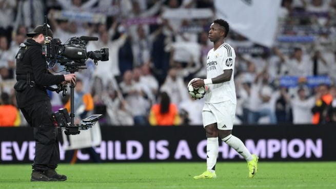 Vinicius tras su hat-trick contra el Borussia Dortmund. (GETTY)