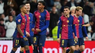 El Barcelona celebra un gol en el Bernabéu. (Getty)